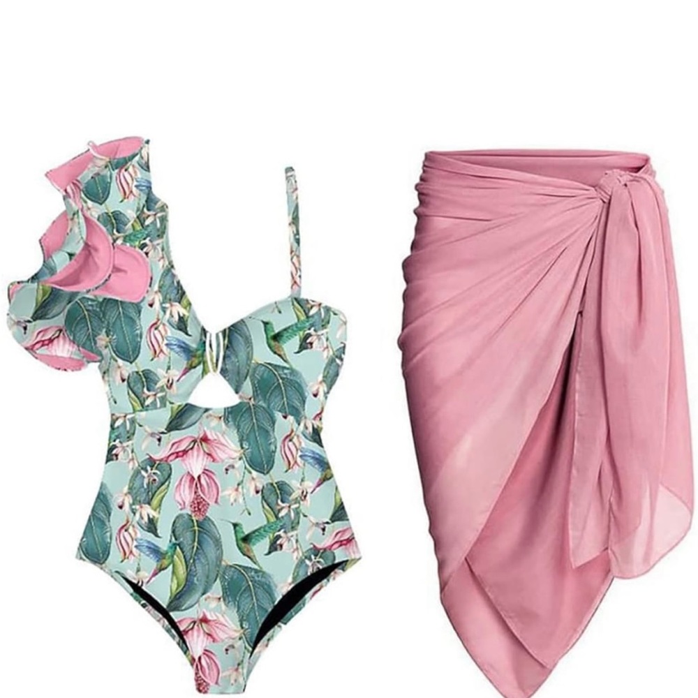 Women's Bathing Suit with Wrap Skirt Swimsuit Swimwear Beach Outfit. Size L